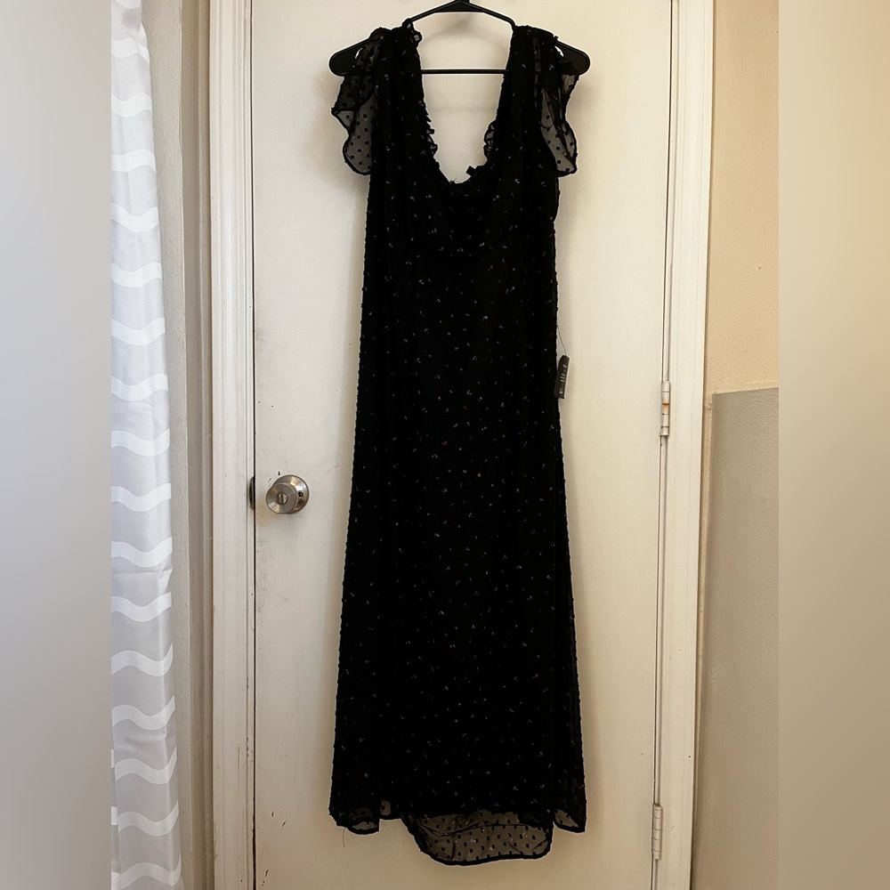Black Maxi Dress with small pink floral detailing. Never worn!